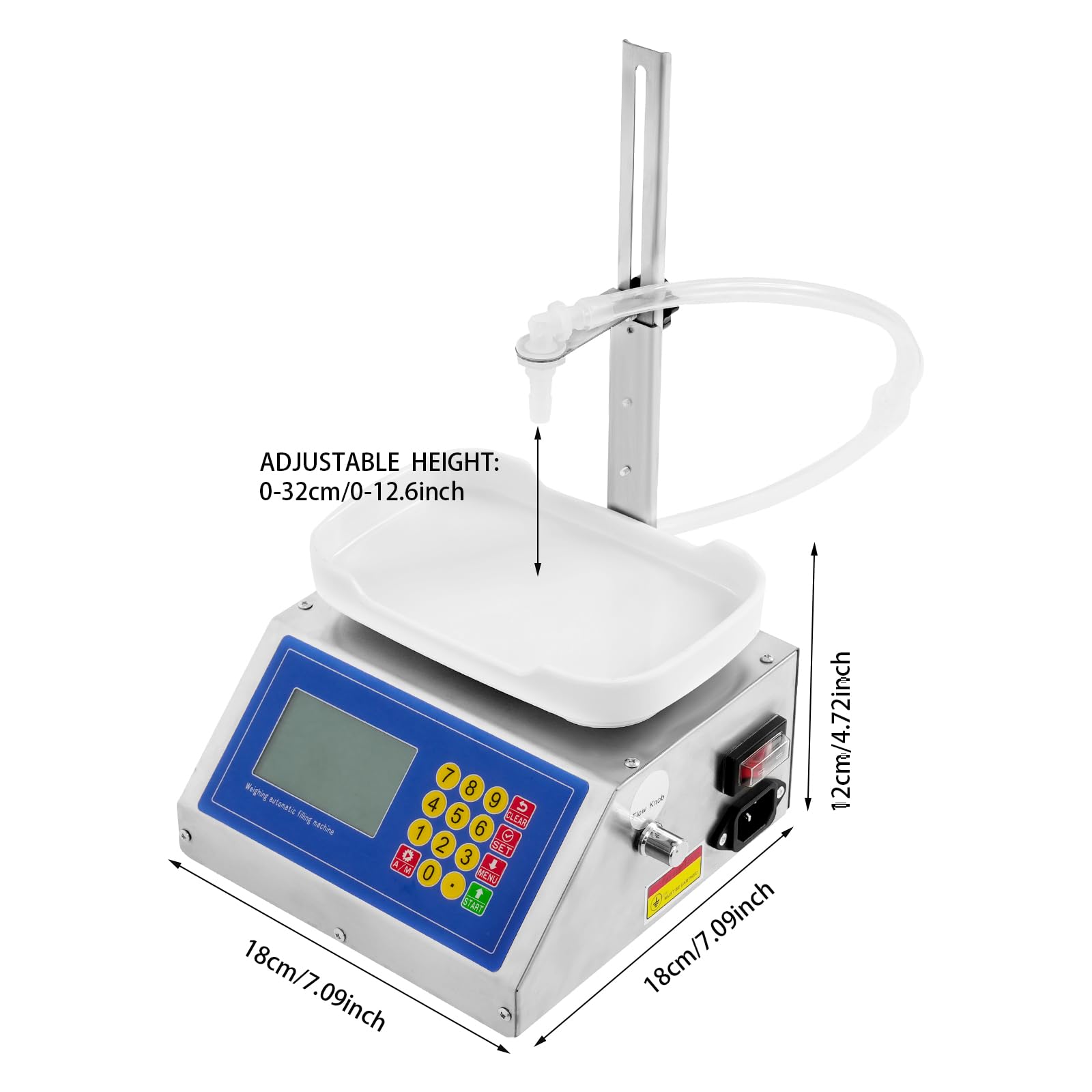 Riempitrice digitale 220 V, impianto di riempimento liquido con pompa a membrana e LCD, capacità 8 g-3 kg, altezza di riempimento 0-32 cm, per liquori, miele, olio, cosmetici, detergenti