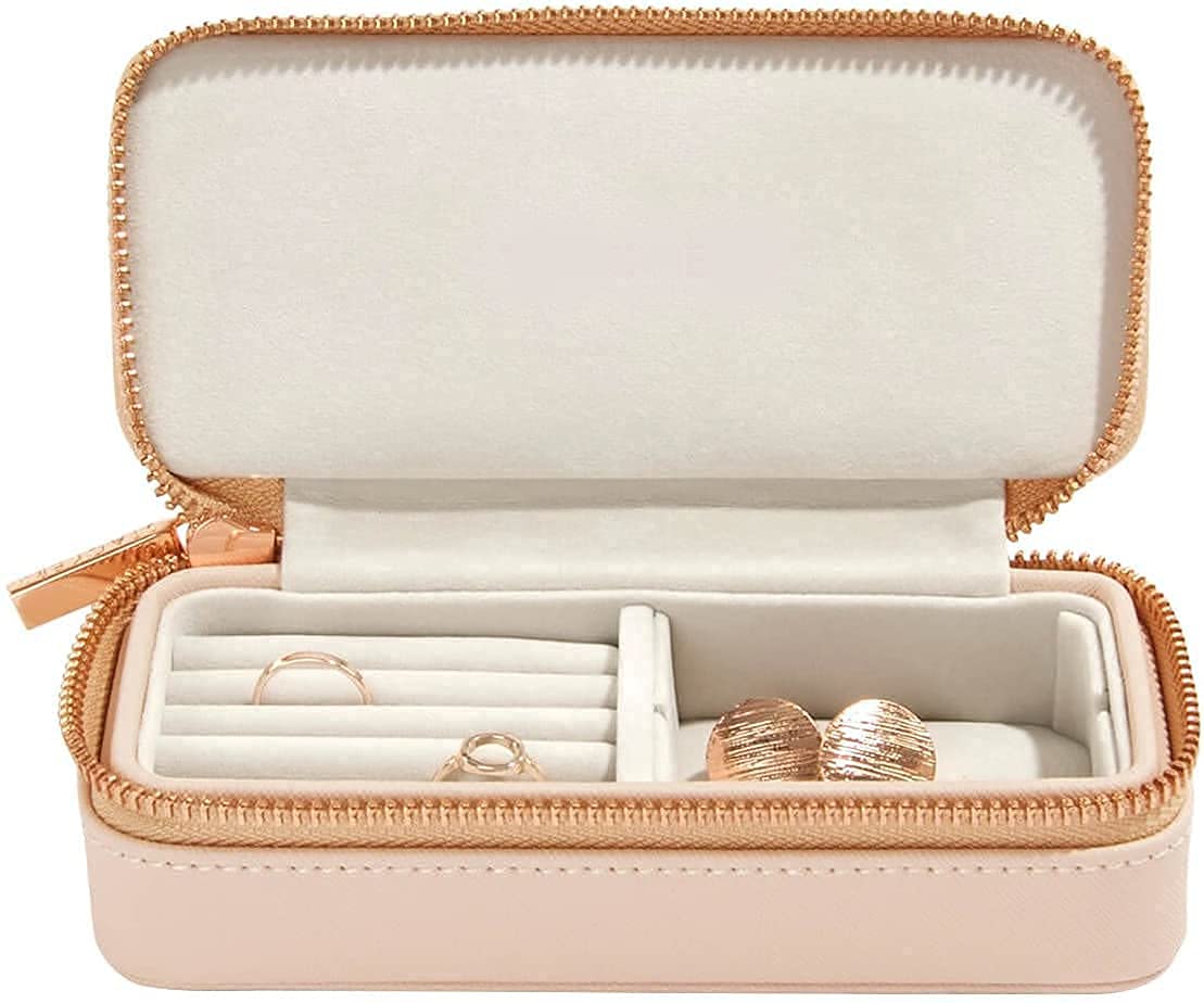 Schmuckschatulle, mittlere Reise Schmuckschatulle, Schmuckschatulle Reise klein, Schmuckschatulle für Frauen, für Ringe, Ohrringe (Altblau) (Blush)
