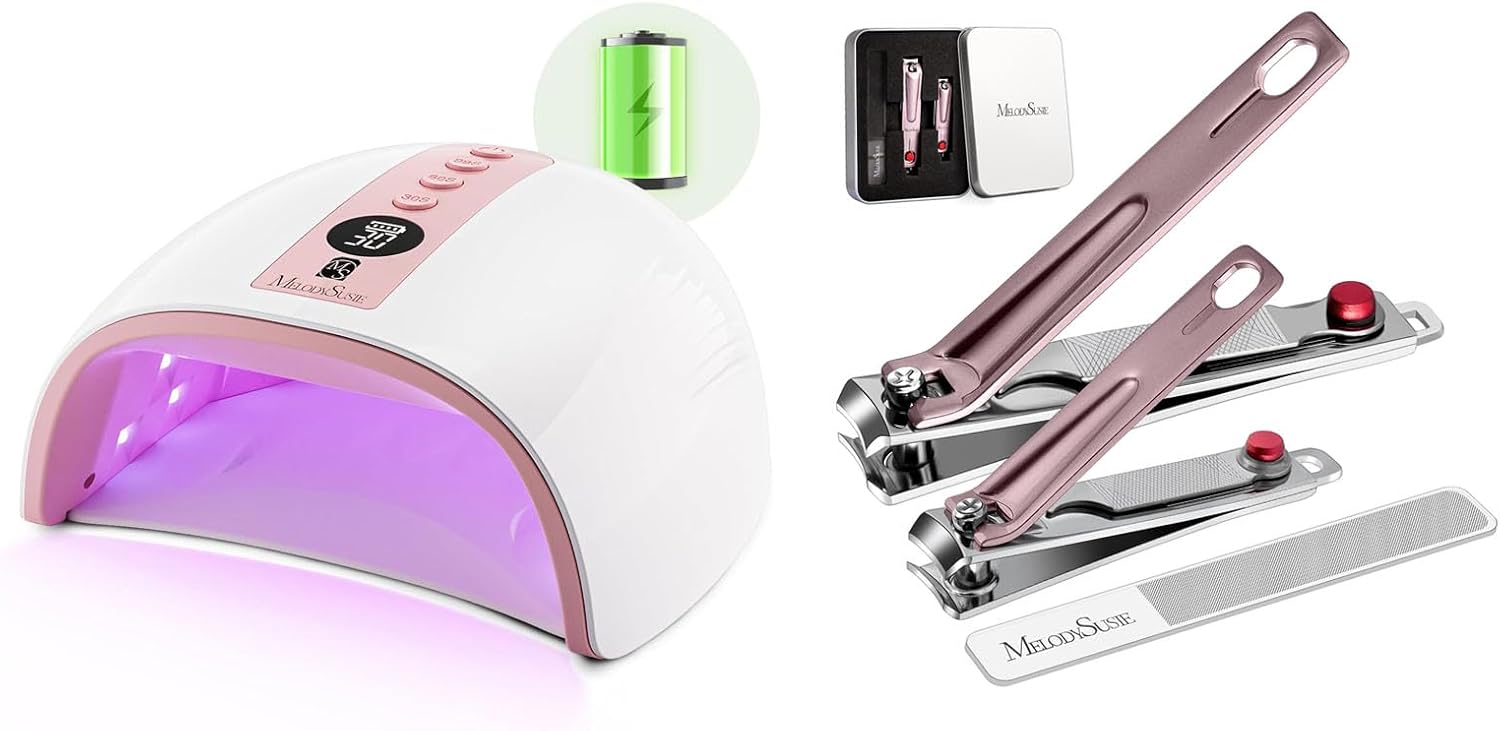 MelodySusie Rechargeable UV LED Nail Lamp and 3 in 1 Nail Clippers Set Pink