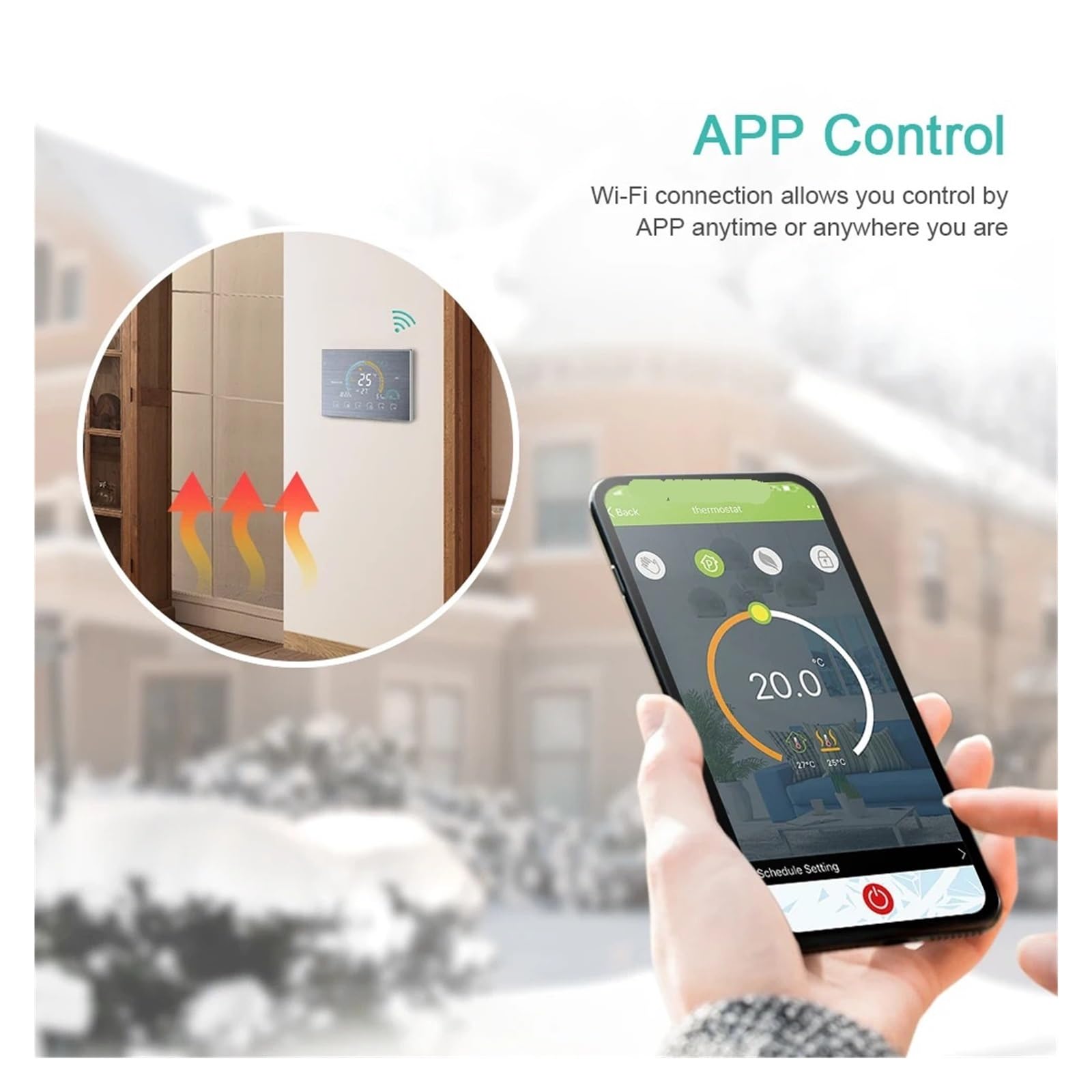 Termostat, Inteligentny Programowalny Termostat Wi-Fi Sterowanie Głosowe APP Podświetlenie Z Funkcją Blokady Wyświetlacza Wilgotności(White)