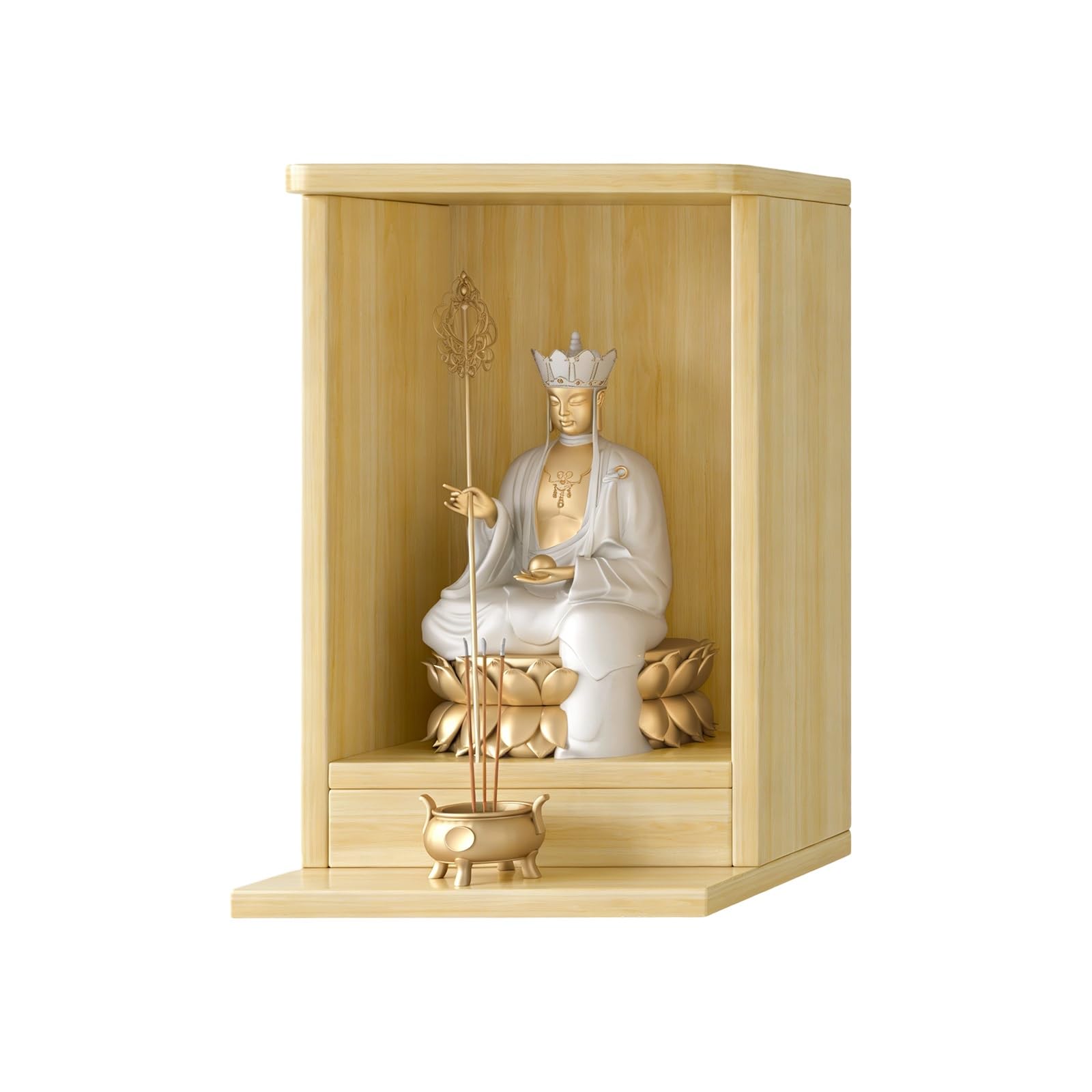 JNTFNE Wall Mounted Buddhist Shrine, Wood Altar Cabinet for Buddha Guanyin, Tabletop or Hanging Prayer Table Home Decor(Wood-B,35cm/13.7in)