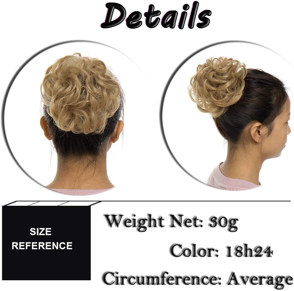 Messy Updo Scrunchy Hair Bun Extension - Dark Blonde to Ash Blonde Curly Hair Ribbon Ponytail Donut Chignon - Image 3