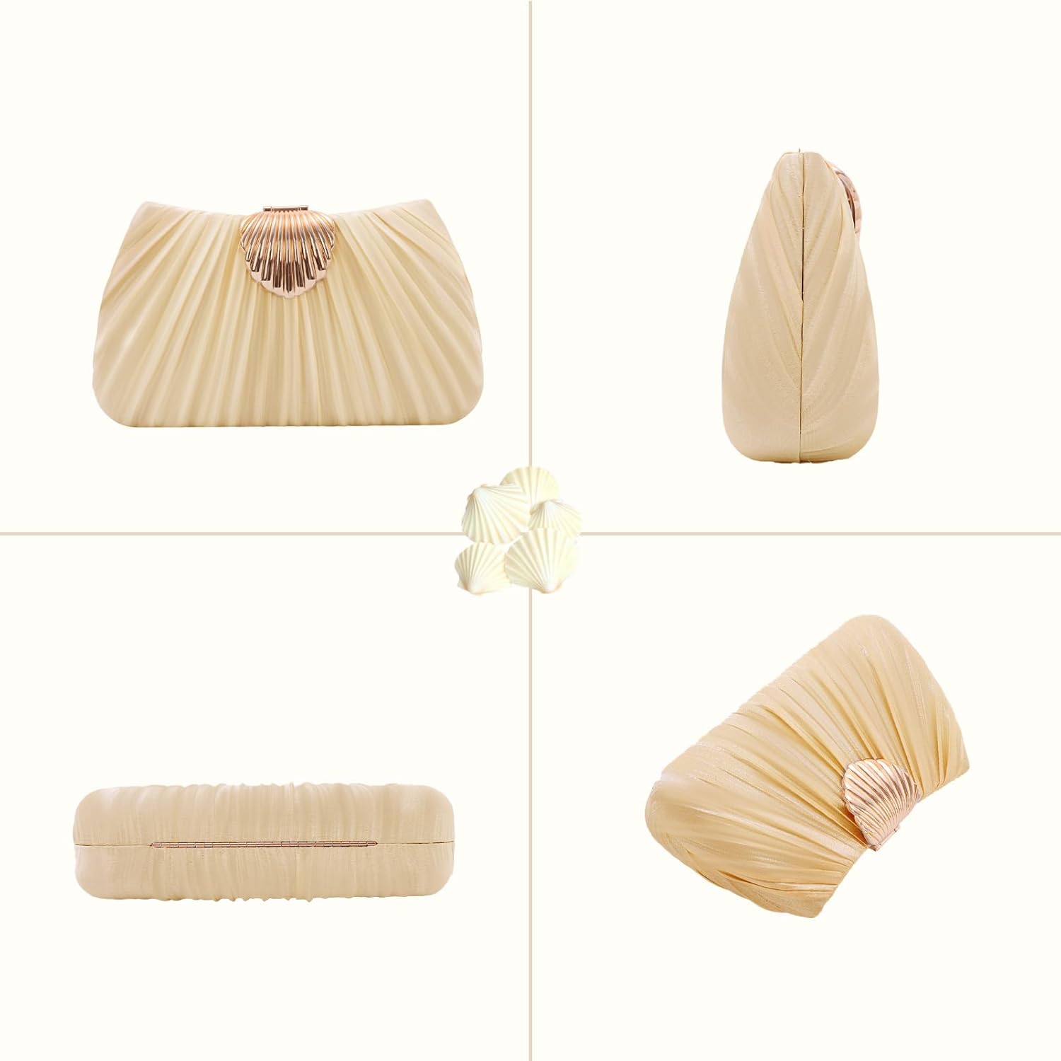 Fecialy Clutch Purse for Women Satin Pleated Purse Shell Clasp Evening Bag Formal Party Handbag - Image 6