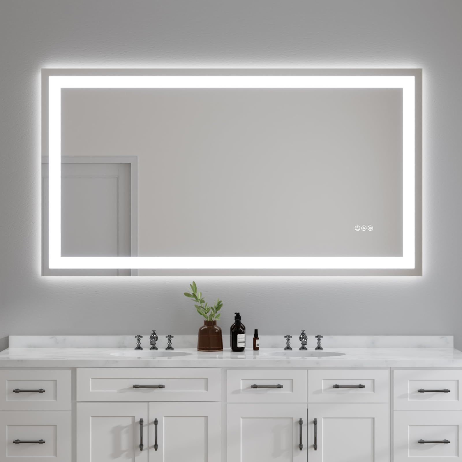 Wekuku 55'x30' Frameless Silver Mirror with Dual Led Light Strips – Front & Back Lighting, Transparent Design for Modern Vanity Gym