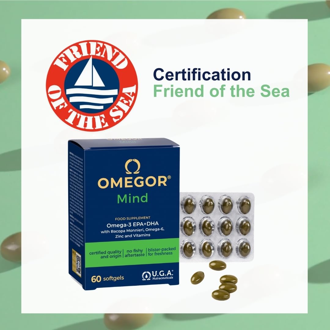 OMEGOR® Mind - Complément pour la mémoire et les fonctions congnitives - Omega 3 DHA et extrait de Bacopa Monnieri, huile de bourrache, zinc et vitamines B (60 capsule)