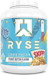 Ryse Loaded Protein Powder - Skippy Peanut Butter - 25 G Whey Protein Isolate And Concentrate With Prebiotic Fiber And Mct - Low Carb And Sugar, Di