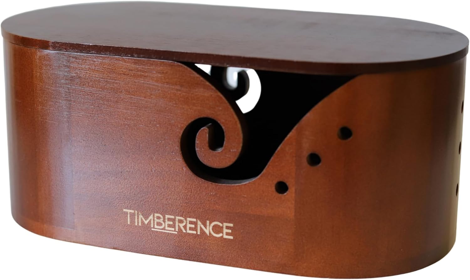 Oval Wooden Yarn Bowl – Premium Smooth Finish with Swirl Feed & Hook Holes – Anti-Slip Knitting & Crochet Yarn Holder