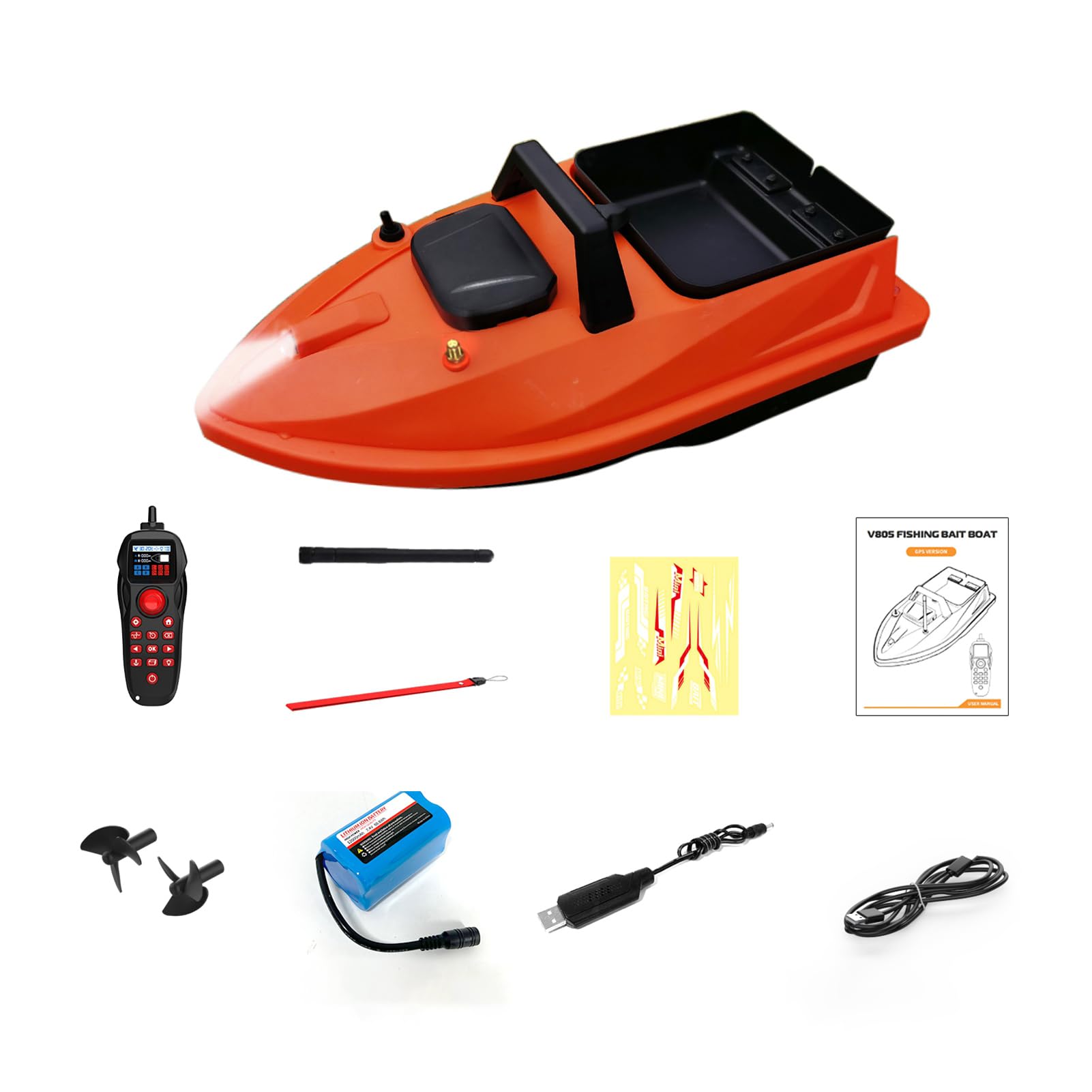 POENVFPO GPS Beidou Smart Bait Boat, Drone da Pesca RC con Ritorno Automatico e Portata Remota di 500 M, Luci Notturne, Cruise Control, con Doppio Posizionamento per un Preciso (12000mAh)