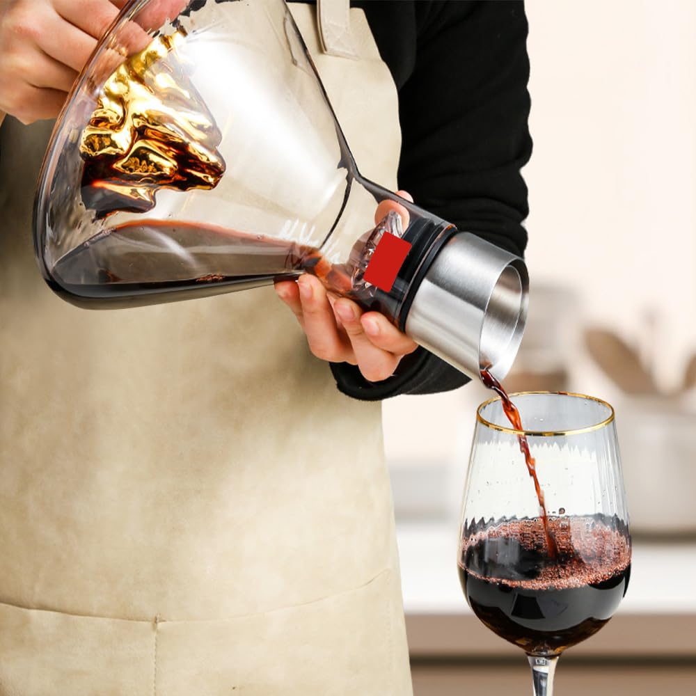 Décanteur à vin transparent de 1500 ml avec aérateur, décanteur de filtration, carafe à vin rouge avec distributeur intégré (cristal)