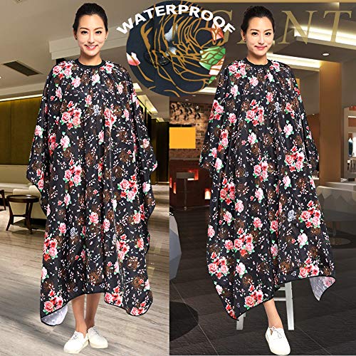 Professional Hair Stylist Color Cape Shampoo&Cutting Hairdressing Capes With Snap Closure,Rose Flower Waterproof Hairdresser Cloth Barber Gown Wrap,55"X63" (Rose) #TOP1