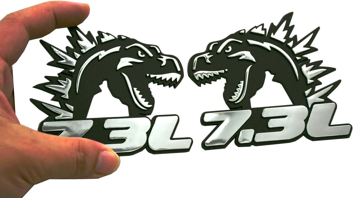 2Pcs Godzilla Badges Raging 7.3L Emblems 3D Decal Side Angry Agressive Sticker Nameplate for Universal Car Body Motorcycle SUV Door Window Decoration (Chrome)