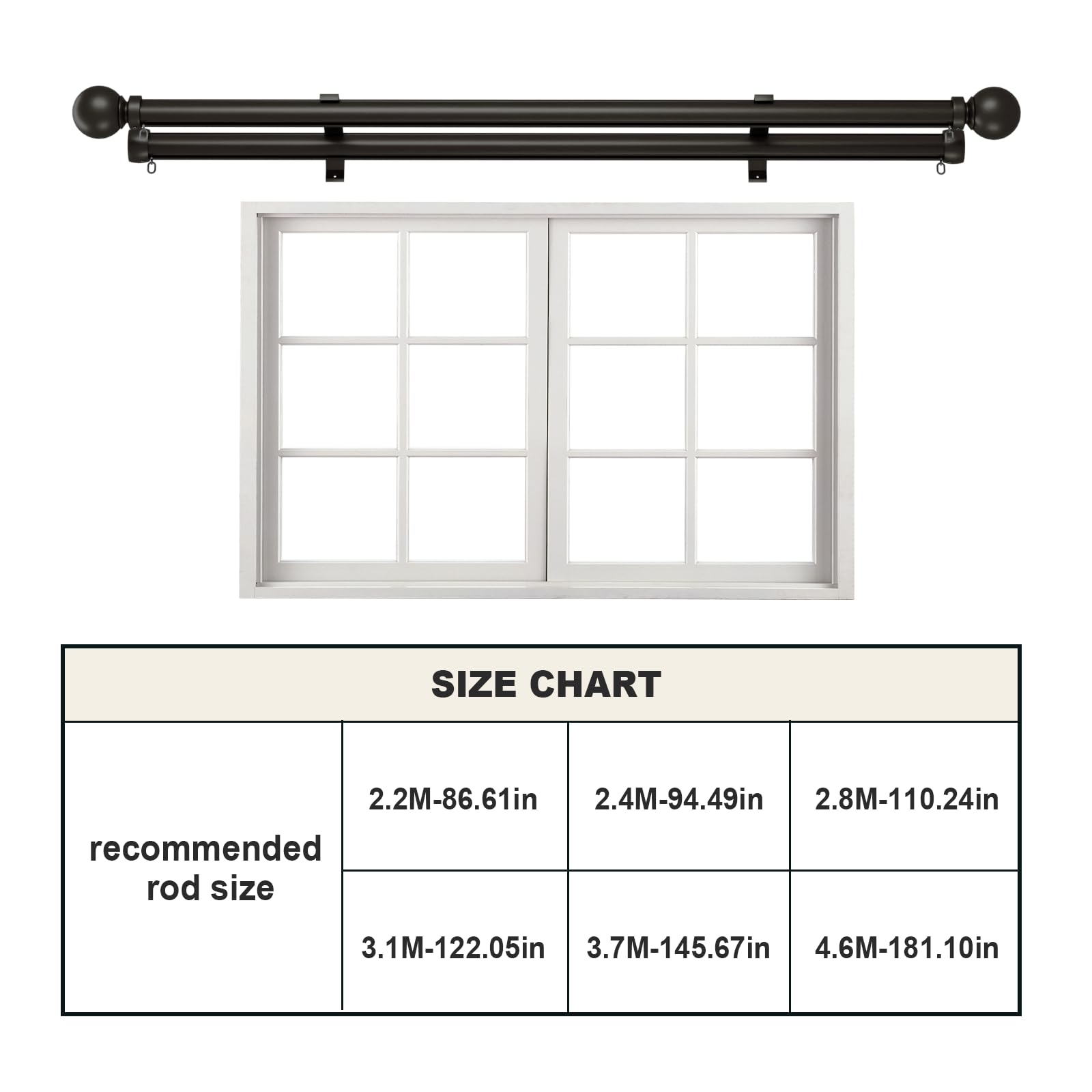Tringle à Rideaux Double avec Supports, Aluminium Tringle à Rideaux Silencieuse Coulissante à Rails à Double Rangée, Rail de Rideau Double pour Chambre Coucher Salon Hôpital (Noir, 2.2m)