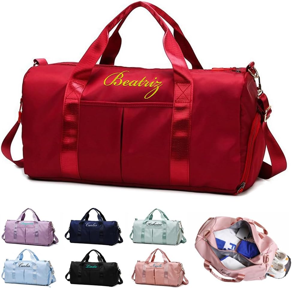 Personalized Travel Bag Customized Sports Bags Personalized Pink Embroidered Travel Bag Custom Dance Bag with Wet and Dry Bag and Shoe Compartment Overnight Bridesmaid Gifts(dark blue)