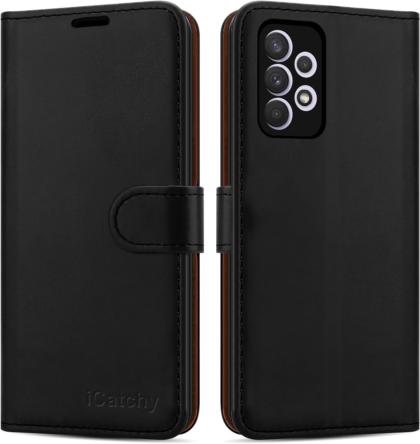 iCatchy for Samsung Galaxy A33 5G Case Leather Wallet Book Flip Folio Stand View Cover Kickstand Magnetic Closure Card Slots with Storage Compartment for Samsung A33 Case (Black)