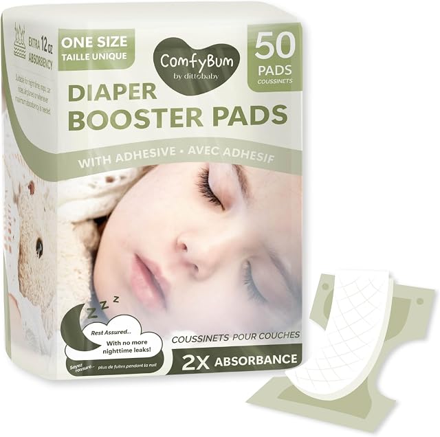 50 Pack Diaper Booster Pads with Adhesive, Stay Dry at Night-Time, No More Leaks, Diaper Liner, Diaper Doubler, Incontinence Pad
