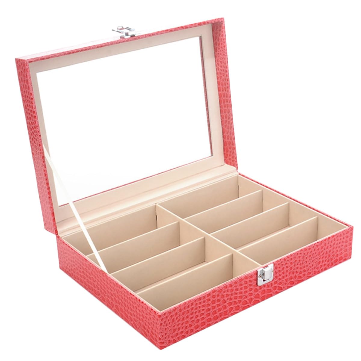 BESPORTBLE Organizer per Occhiali 8 Scomparti in Pu e MDF, Custodia Raffinata a Motivo Grain per Casa e Ufficio, Organizzatore Multifunzione per Occhiali e Monete