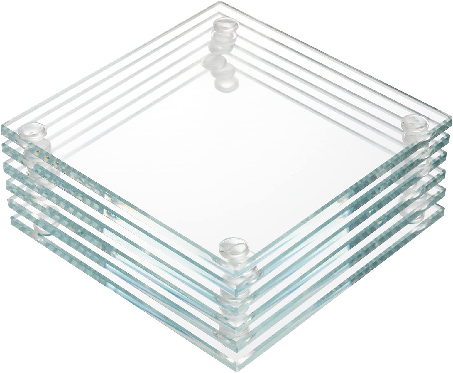 YOUEON Set of 6 Square Glass Drink Coasters, 3.5"x3.5" Crystal Coasters for Drinks, Decorative Clear Glass Plates for Mugs, Cups, Dining Tables, Office, Kitchen, Home Decor and Parties