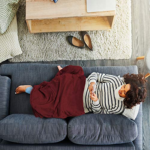 Kingole Flannel Fleece Microfiber Throw Blanket, Luxury Wine Queen Size Light Weight Cozy Couch Bed Super Soft And Warm Plush Solid Color 250Gsm (90 X 90 Inches) #TOP4