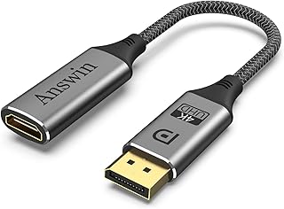 DisplayPort to HDMI Adapter, Answin 4K DisplayPort to HDMI Gold-Plated DP to HDMI Adapter Compatible for HP Dell Lenovo, HDTV, Projector, Desktop