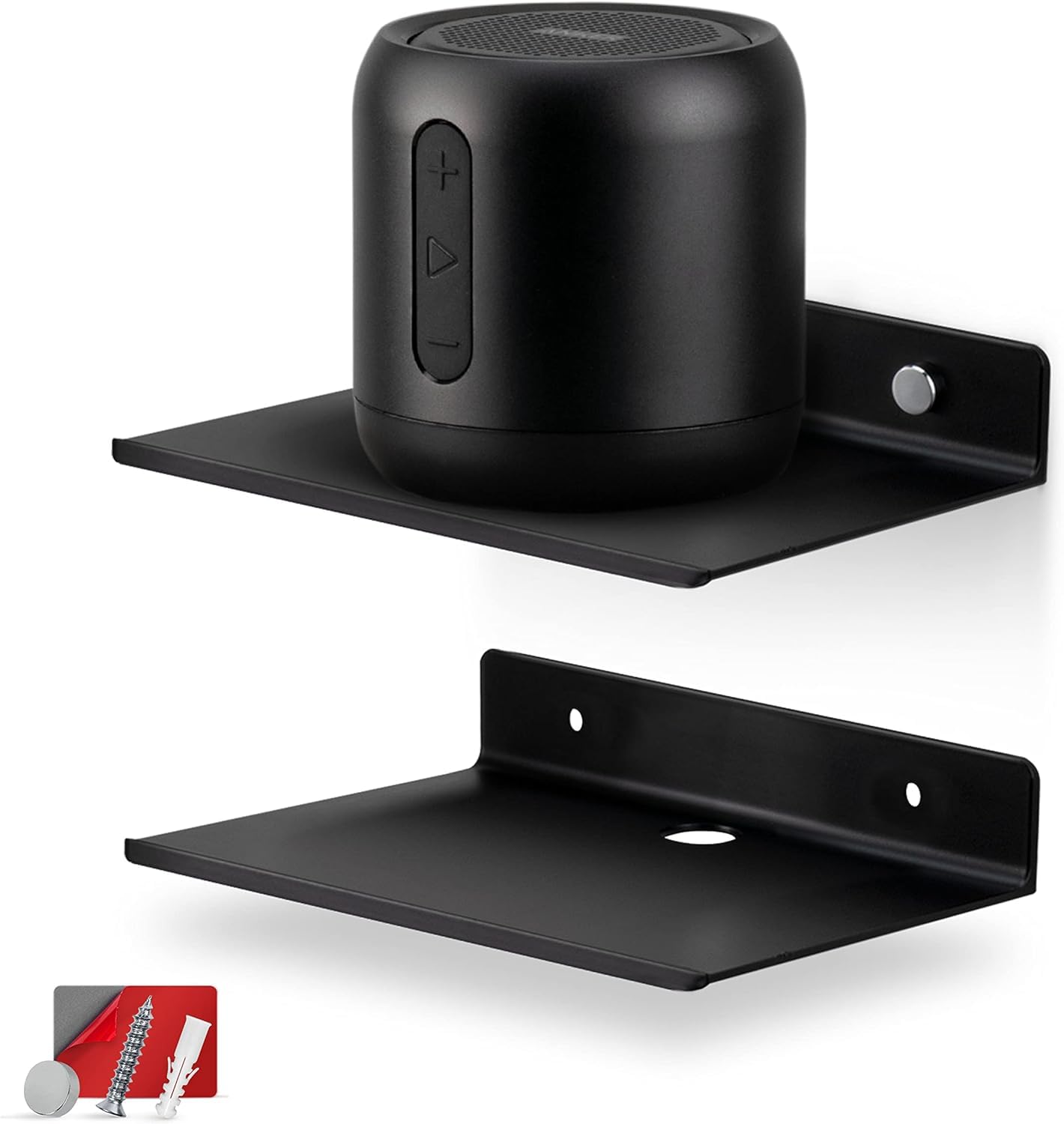 OrganizeMee Metal Small wall mounted shelves,Bluetooth speaker,Wi-Fi camera stand corner floating shelf for living room & bedroom,home decor items plant pot mounting racks [15.5 X12.5Cm] Qty 2 (Black)-image-32