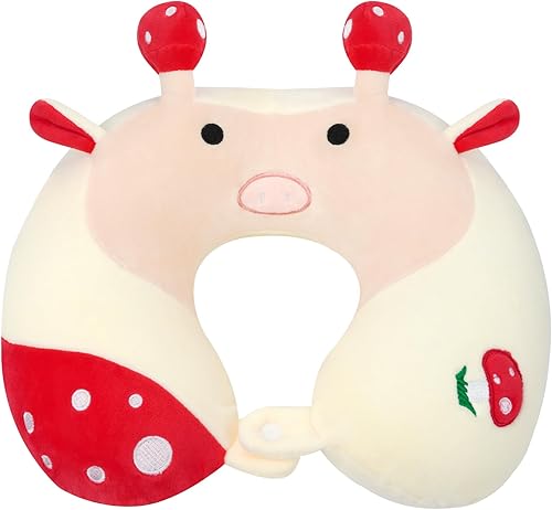Bekrgwiy Almohada de viaje para niños y adultos, almohada de cuello de viaje para niños, almohada de viaje de espuma viscoelástica de vaca hongo