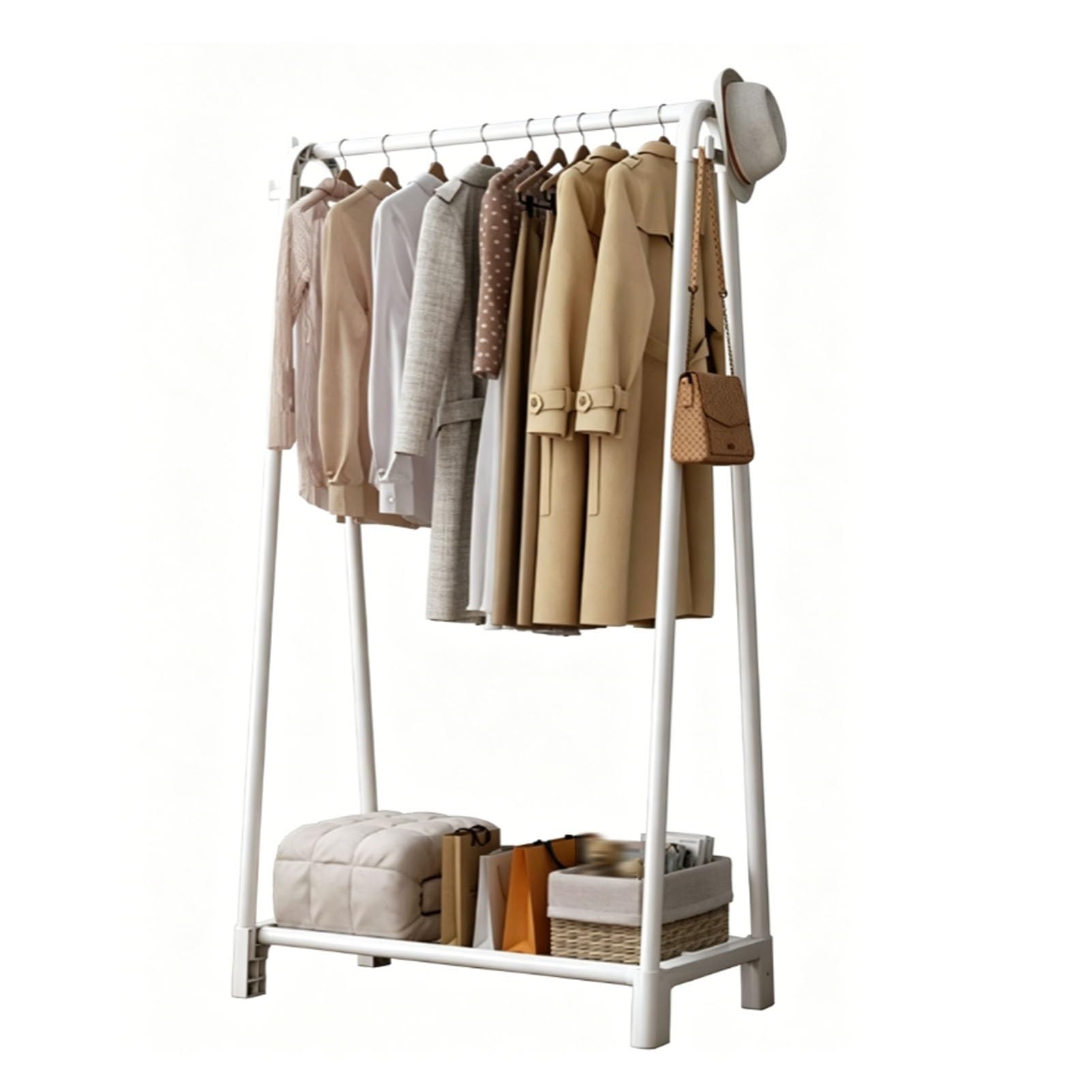 YAOHY Rack for Hanging Clothes, Freestanding Metal Clothes Rack, Sturdy Clothing Racks With Shelf, Clothing Organizer for Bedroom, Apartment,Small Spaces(White,One story,43.3in/110cm)