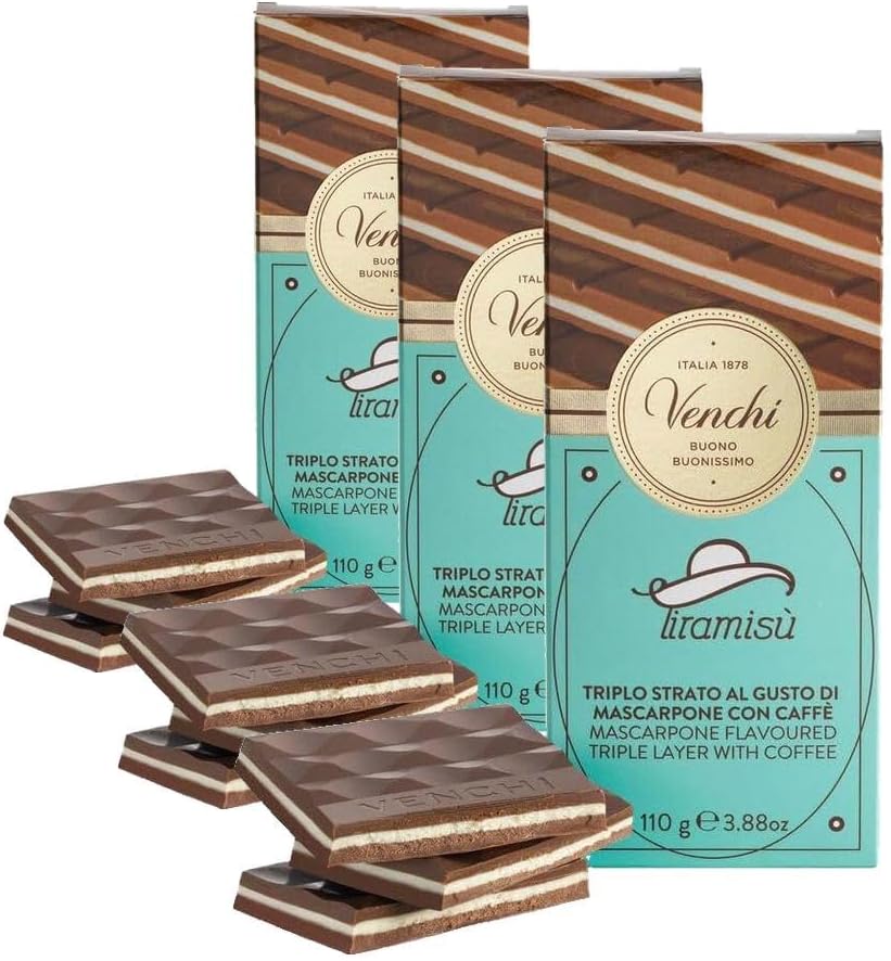 Chocolate Bar: Tiramisu Chocolate Bar, 3.88 oz - Layers of Coffee paste, Mascarpone cream, and Dark Chocolate - Naturally Gluten Free (Pack of 3)