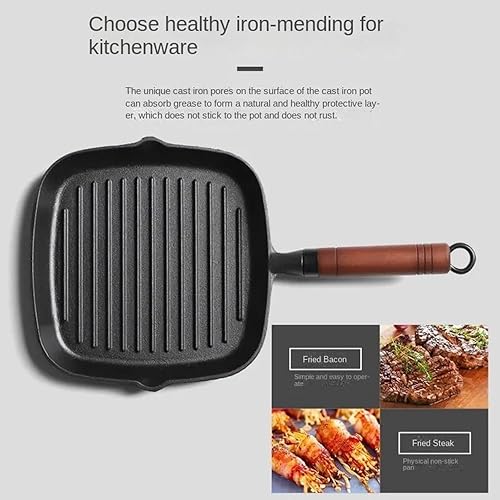 Miniatura 7 de Sartén antiadherente de 9 pulgadas para estufas, versátil sartén antiadherente sin recubrimiento, olla de carne de hierro fundido, parrilla interior