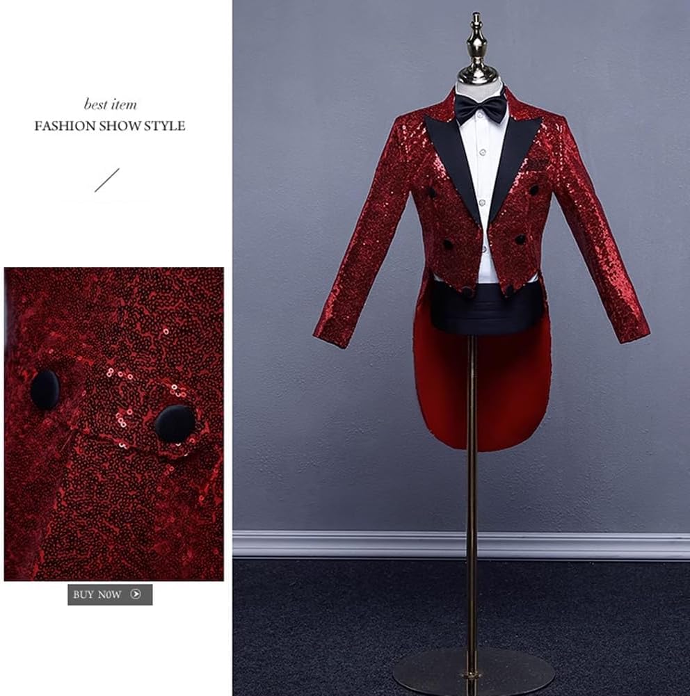 Boys Tuxedo Suit Kids Sequin Tuxedo Jacket Glitter Suit Jacket for Wedding Formal Blazer for Party Prom