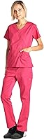 Vista 5 de Dagacci Medical Uniform Conjunto de ropa quirúrgica elástica y suave con cuello en Y y pantalones para mujer