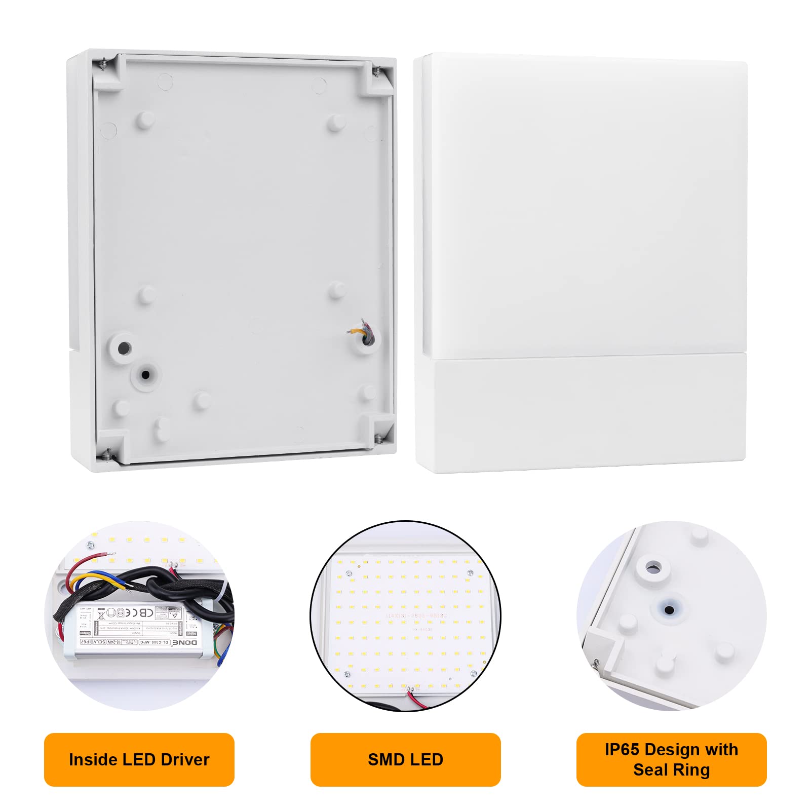 Klighten 2 Stück 24W LED Außenwandleuchte IP65, Weiß Wandleuchte 3000K | 1500LM lampe aussenbereich LED, Aluminium wandlampe aussen/Innen, aussenlampe wand flach, außenlampe für Terrasse Garten