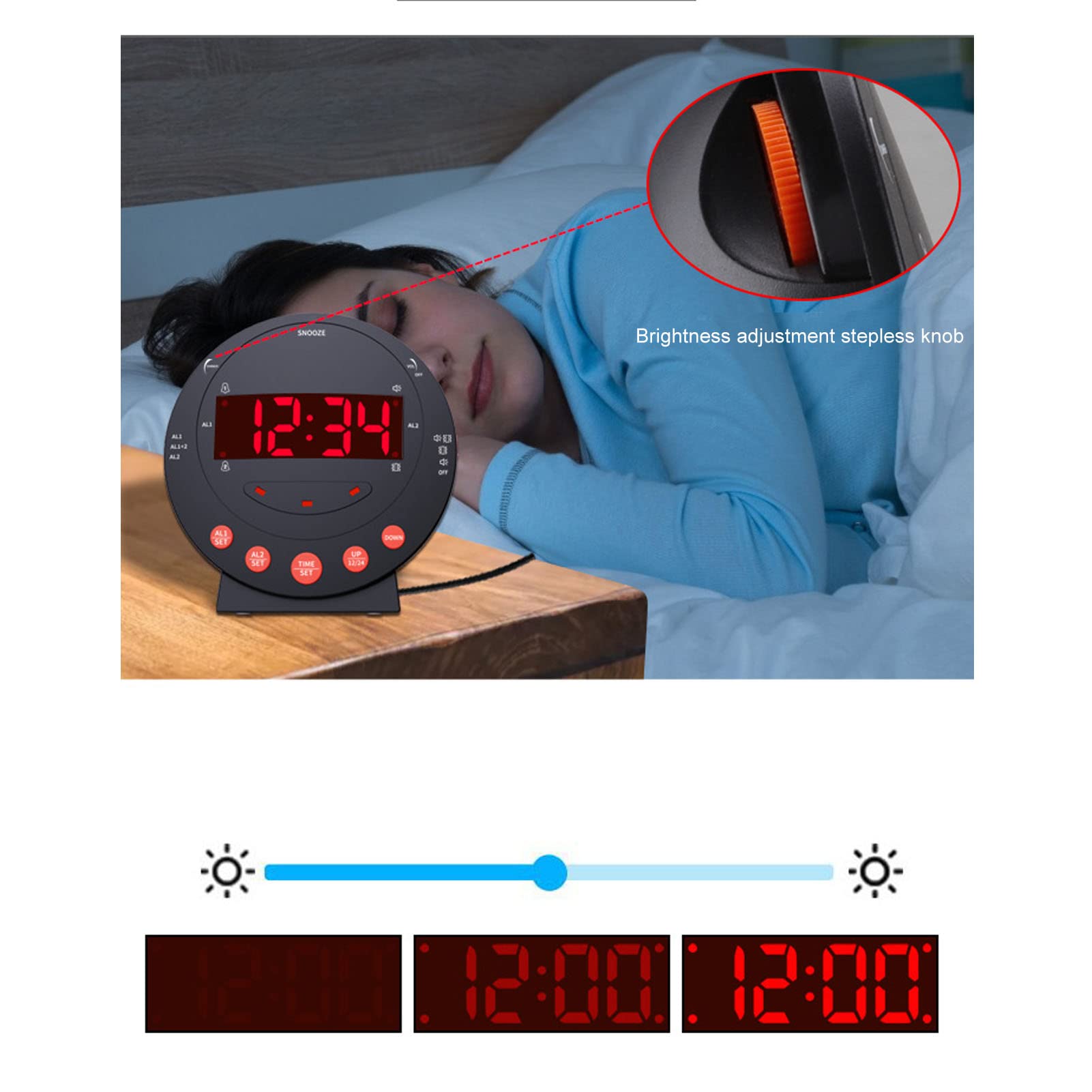 Fockety Reloj Despertador de 110 Decibelios con Luz Roja y Agitador de Cama Personas Que Duermen Profundamente, Todas Las Edades