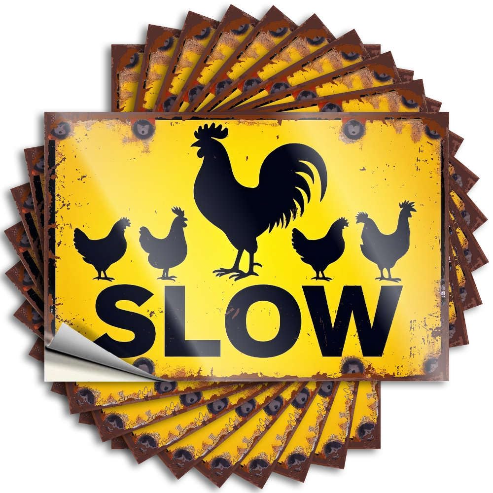 Rooster Warning: Slow Down for Chickens. Vintage Outdoor Decor Motorcycle DIY | Tall Quote Bumper Removable Vinyl Sticker Decal(8X12CM)