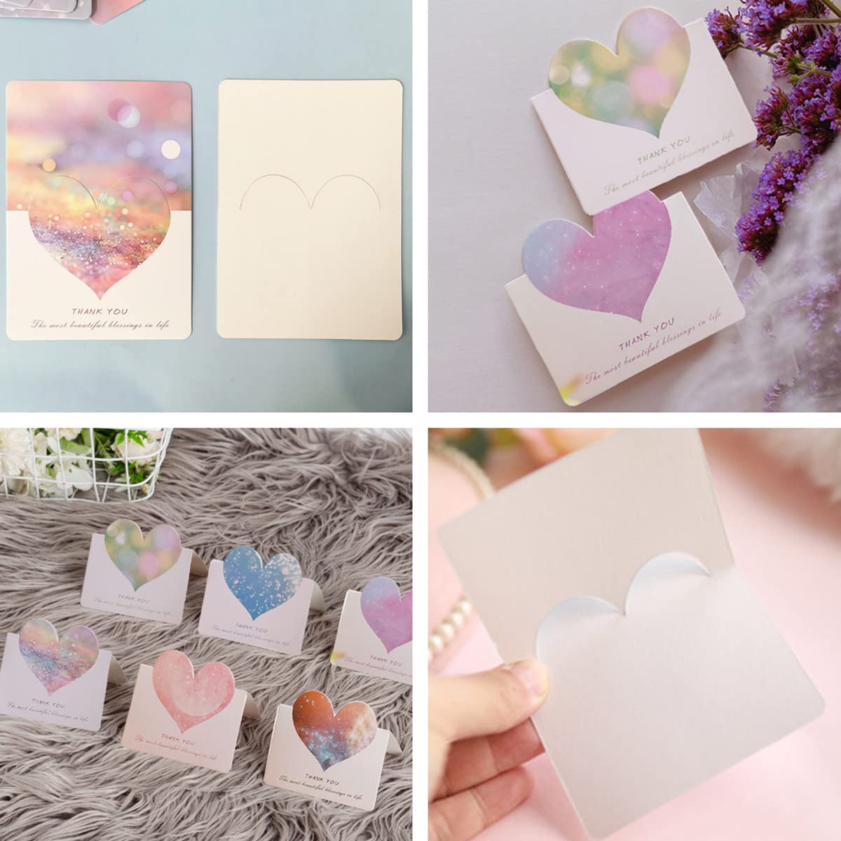 LuckyMoon 30 Pcs Foldable Love Heart Greeting Cards, Assorted Color