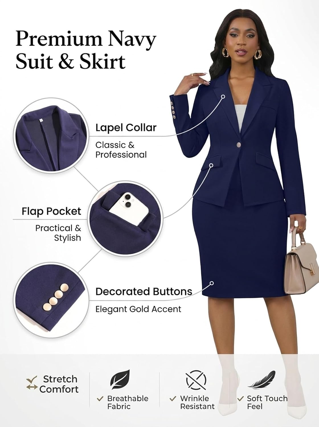 Salimdy Women 2 Piece Skirt Suit Set Business Professional Blazer Dress Jacket and Pencil Skirts Sets