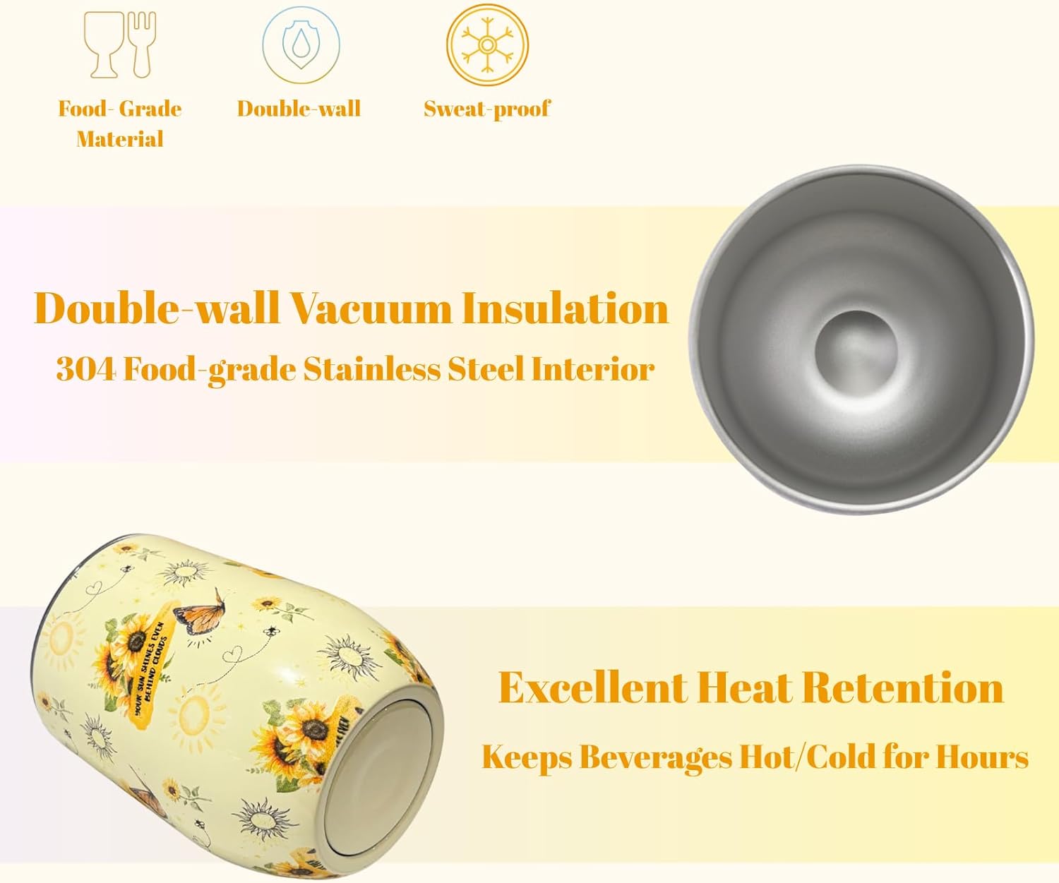 12oz Vacuum Insulated Wine Tumbler Stainless Steel Wine Tumbler With Lids Travel Coffee Wine Cup Sunflower Yellow Happy Birthday Gifts for Women Friends Her Mom Girls Sister Coworkers, - Image 5