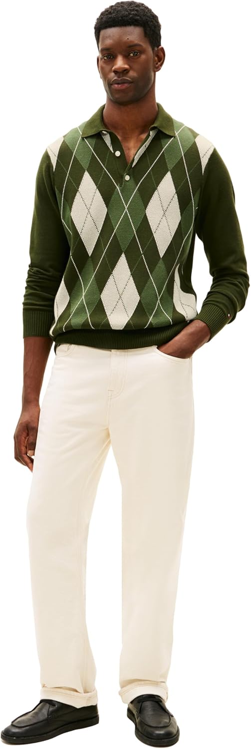 Tommy Hilfiger Men's Cotton Argyle Long Sleeve Pullover Sweater Polo