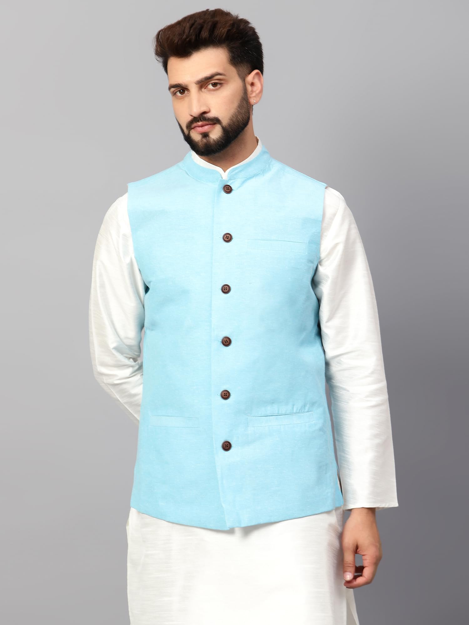 latest chikan Men's Traditional Cotton Solid Nehru Jacket/Waistcoat-picture-28