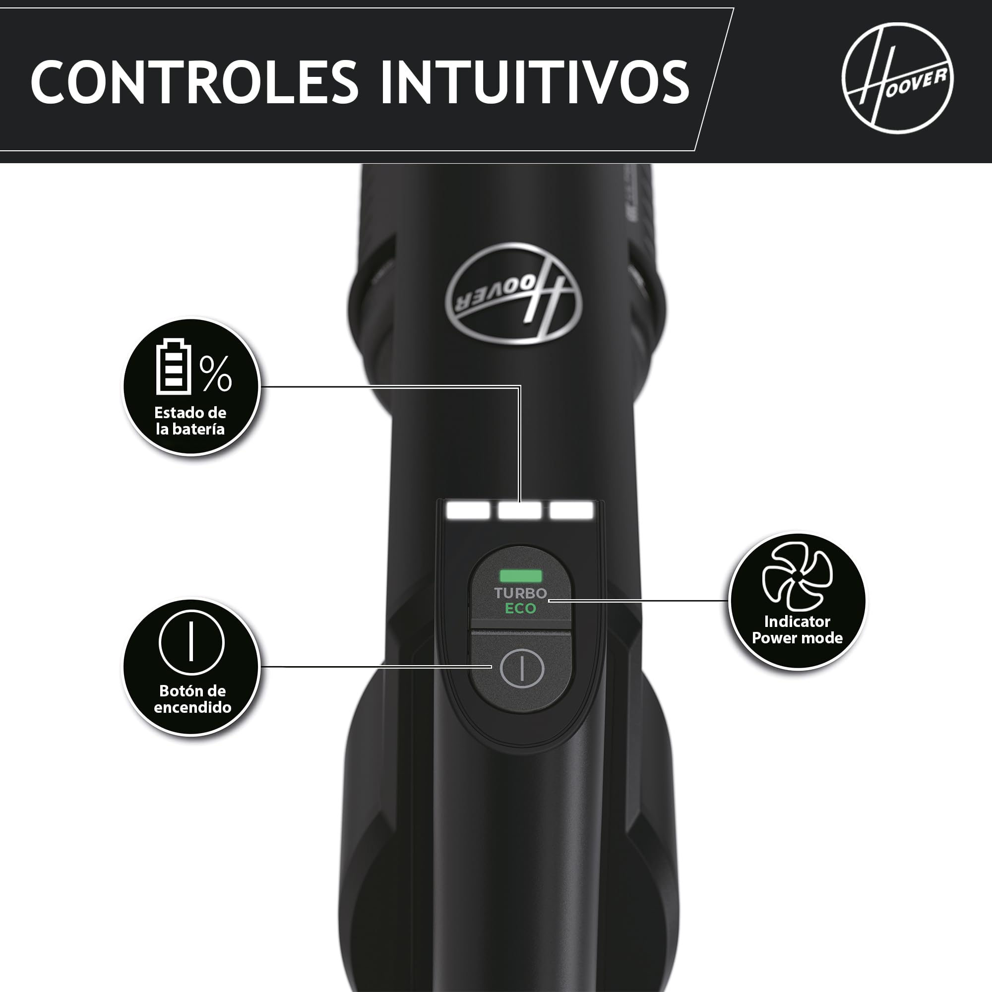 Hoover Aspiradora Escoba Sin Cable Ultraligera, 500 POWERTIME, Compacta el Polvo para Aumentar la Potencia de succión, Cepillo para Suelos Duros, Anti-Enredos, Luces LED [HF2]