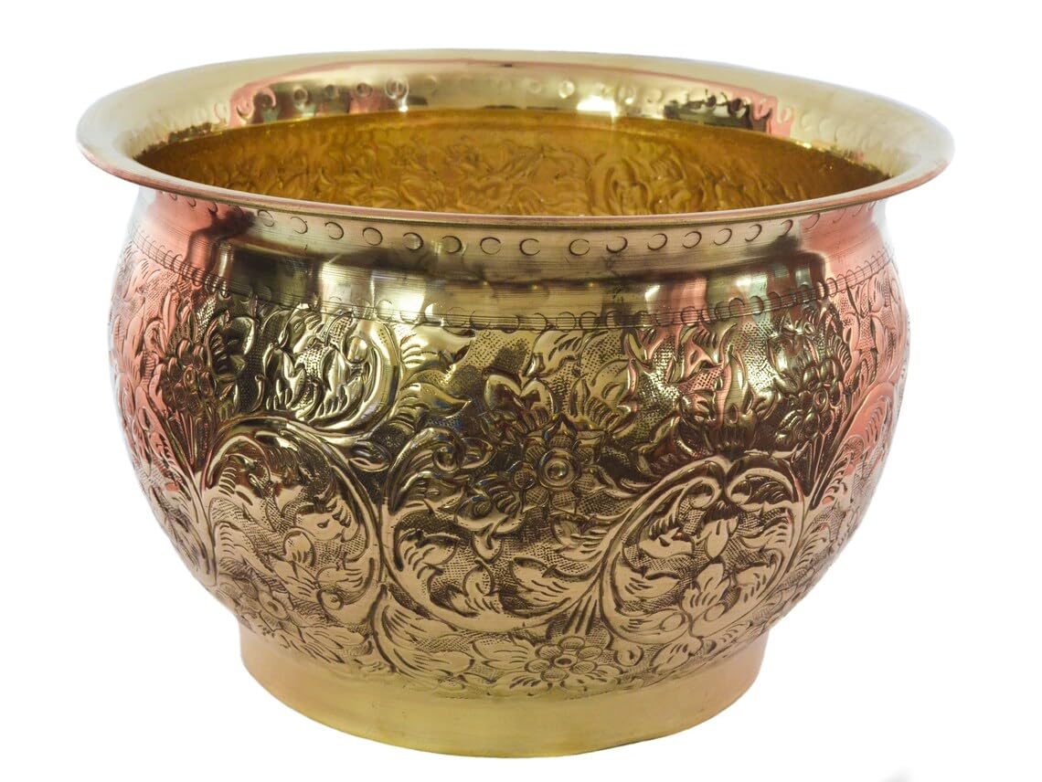 Tangerine Handcrafted Carving Brass Planter || Plant Container|| Flower Pot for Indoor/Outdoor Plant & Home Decor- (8)-image-14