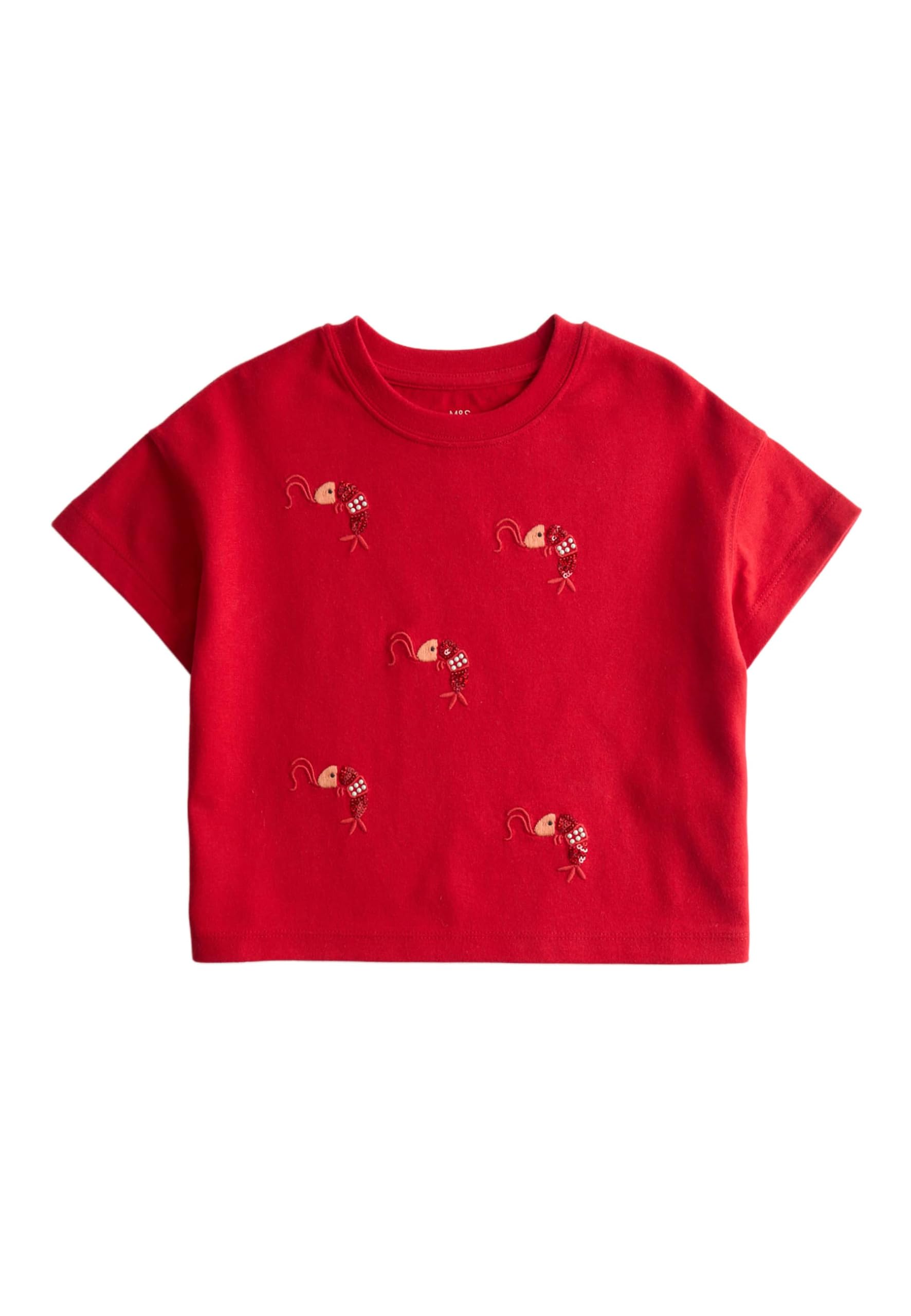 Marks & Spencer Kinder Unisex Baumwolle Hemd Regular | Ärmellänge: Cap-Ärmel, Rundhalsausschnitt, Ohne Kragen, Zum Reinschlüpfen, Leicht