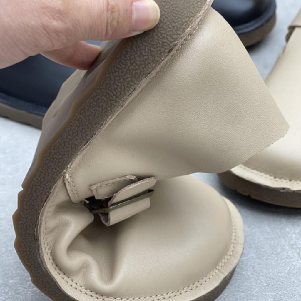 Zapatillas Mujer Planos Piel Auténtica Hebilla Punta Estilo Vintage
