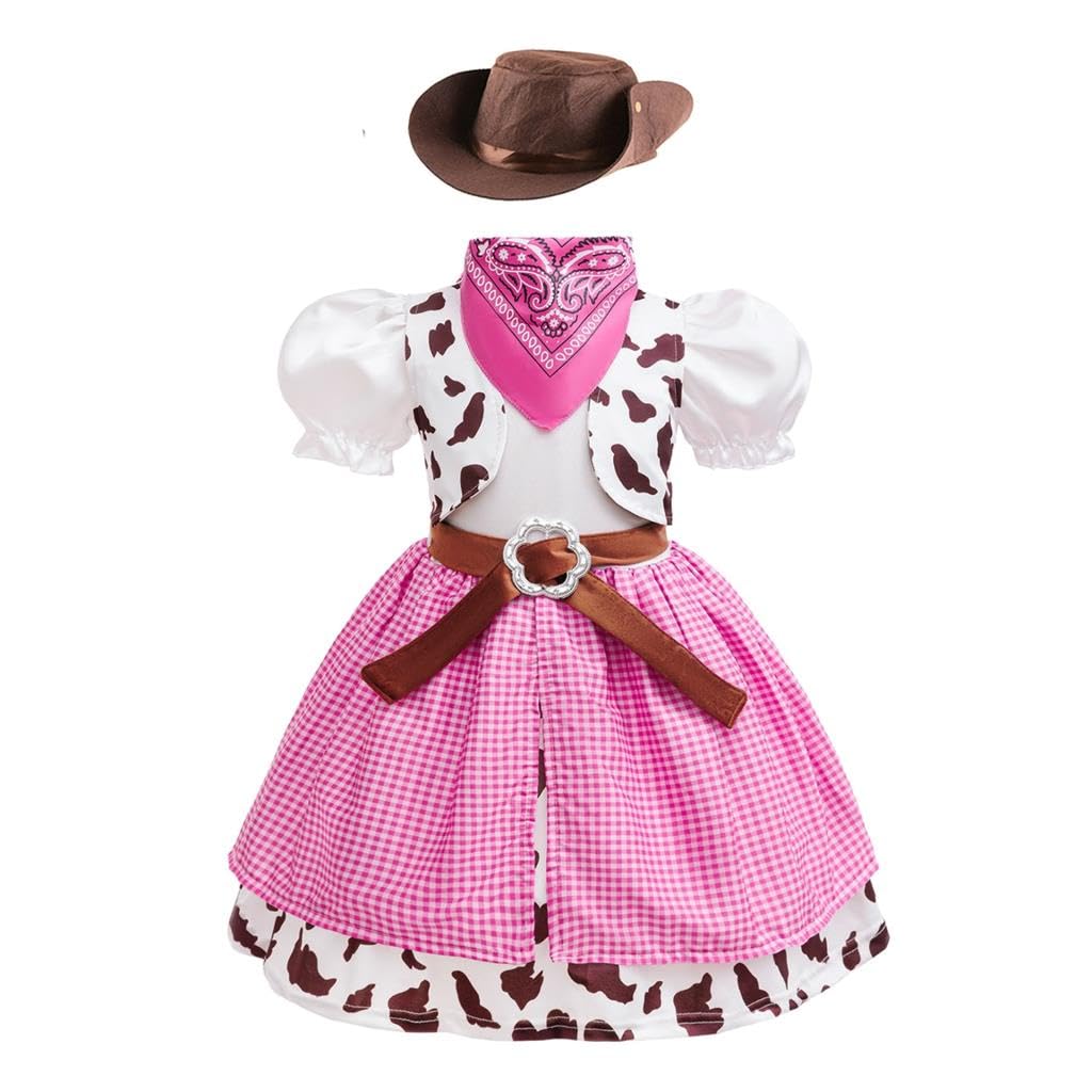 Lito Angels Cowgirl Costume Outfit Fancy Dress Up Set with Bandana and Hat for Baby Little Kids Girls Age 12-18 Months, Pink
