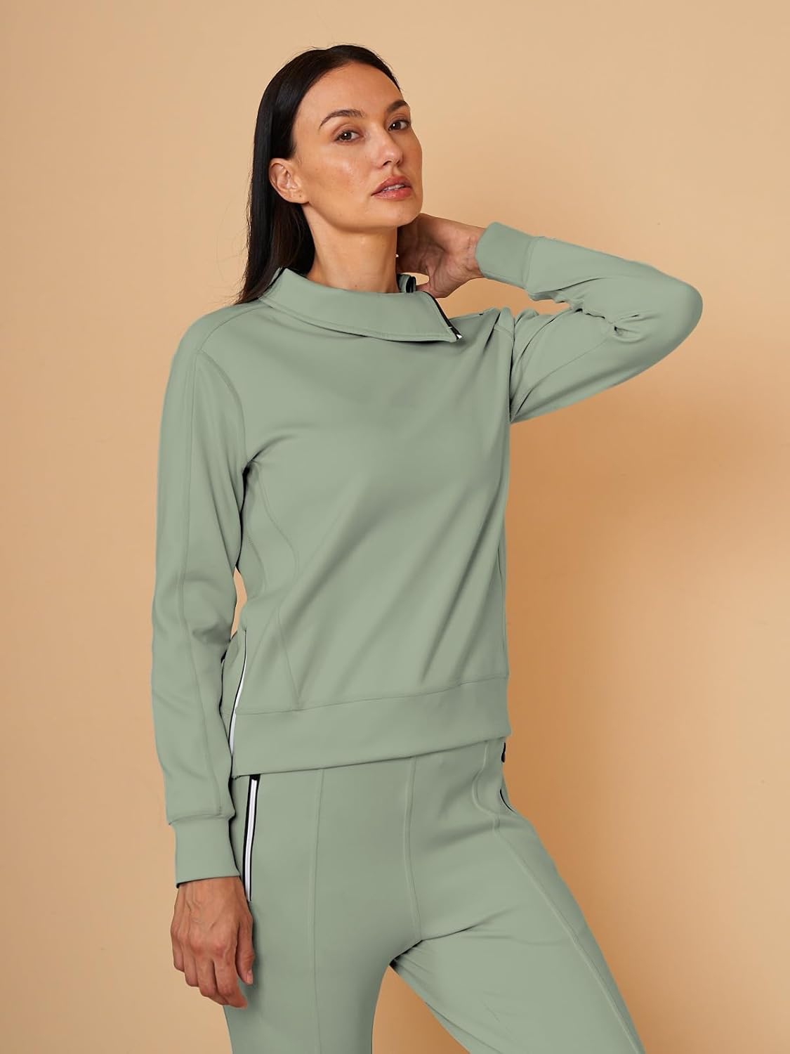 ACEGOLFS Golf Sweatshirts for Women Casual Long Sleeve Zipper Pullover Sweaters Loose Mock Neck Plain Thermal Workout Tops - Image 2