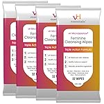 vH essentials Feminine Cleansing Wipes, 32 ct. 4 pk - pH Balanced, Prebiotics, Tea Tree & Aloe, Soothing Witch Hazel, Odor-Blocking Formula, Vaginal and Perianal Care, Alcohol, and Fragrance-Free