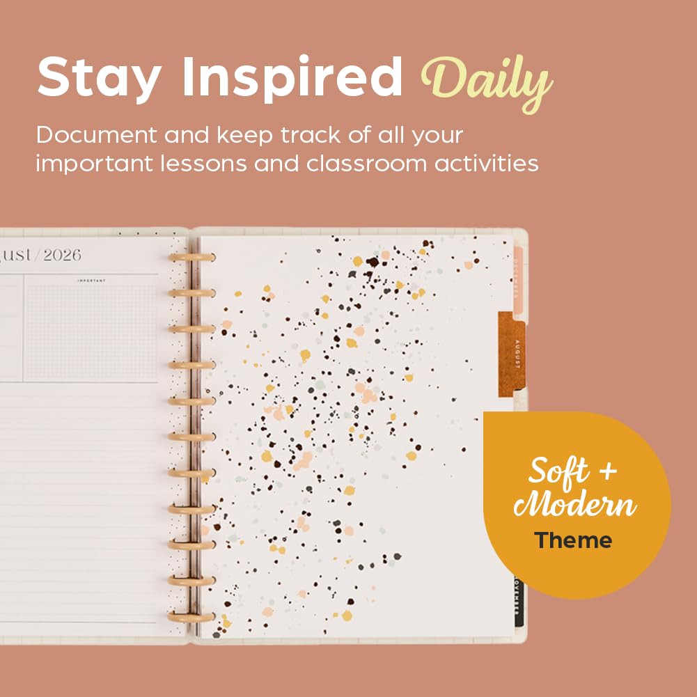 Happy Planner - Planificador encuadernado en disco de julio de 2026 a junio de 2027, tamaño grande | Incluye 3 meses adicionales y 2 hojas de calcomanías, 8.5 x 11 pulgadas, diseño para profesores, tema suave y moderno