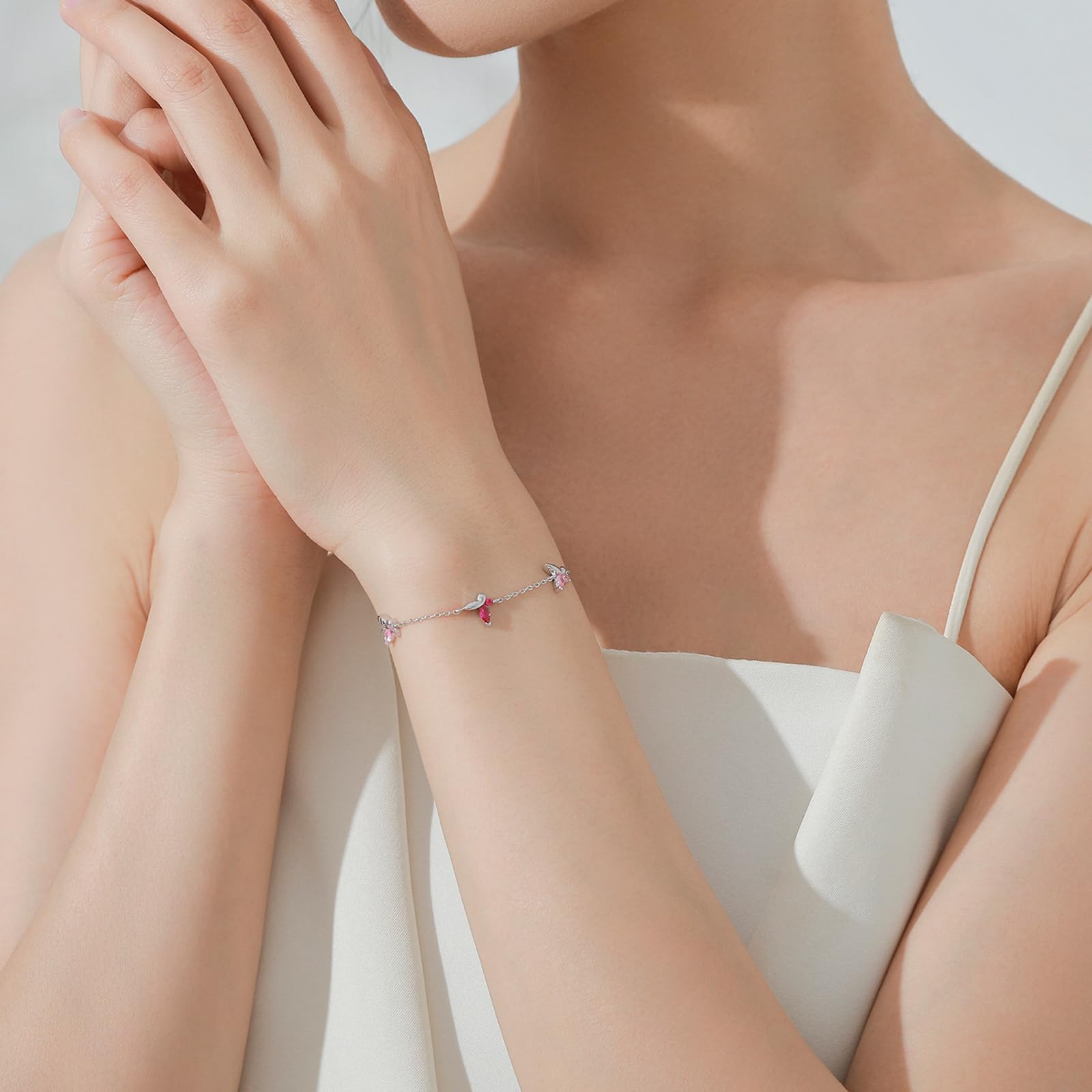 Pulseras de mariposa para mujer de plata de ley 925 con circonita cúbica, pulsera ajustable de mariposa de plata para mujer, adecuada para aniversario