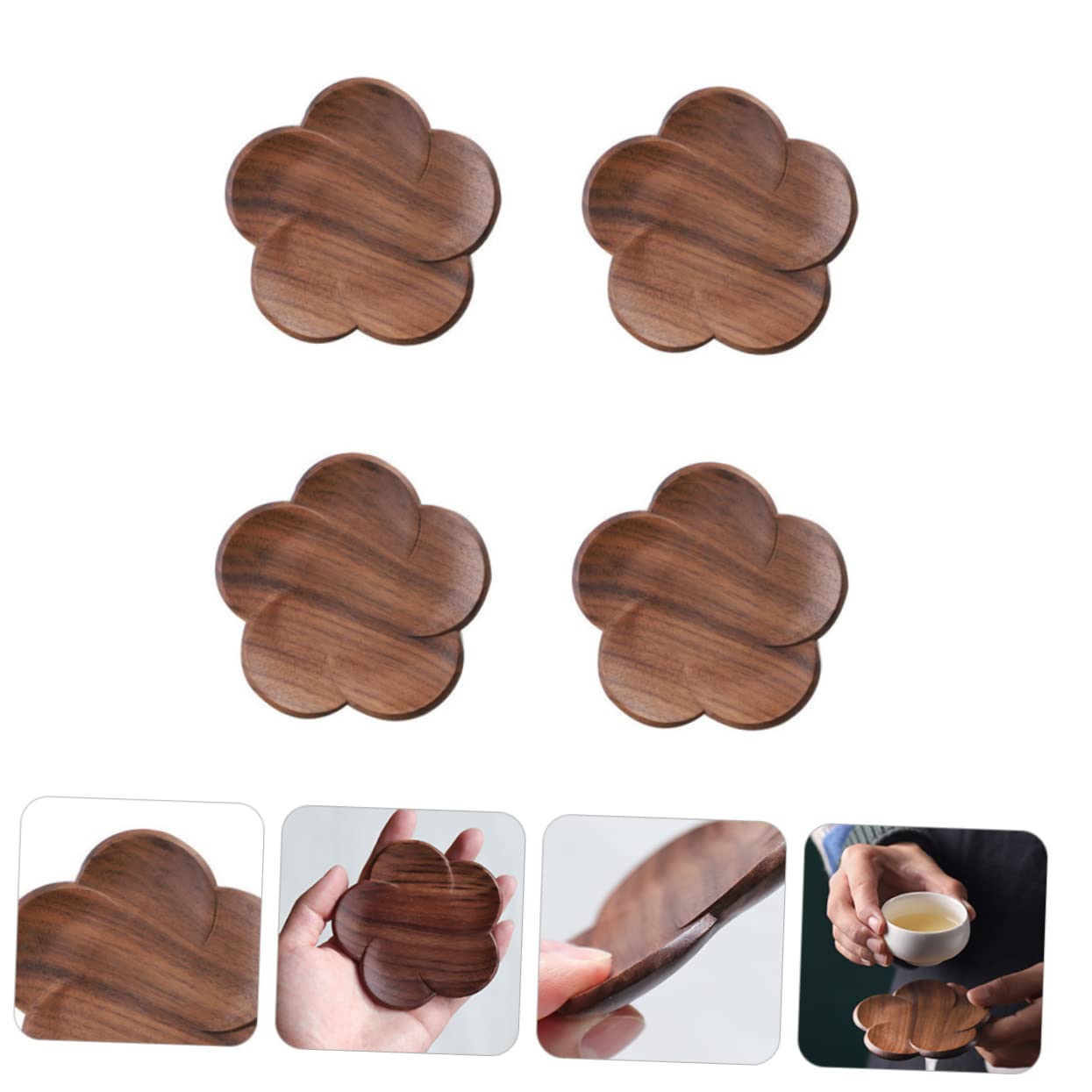 Posavasos de Nogal Negro en Forma de Pétalo 4 Piezas