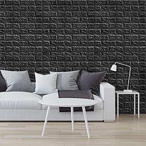 Unicoo - 3D Wall Panels Peel And Stick Self-Adhesive Real Bricks Effect Wall Tiles For Kids Room Bathroom Living Room Tv Walls Sofa Background Wall Decoration. 116Sq Ft 20 Packs (Black) #TOP3