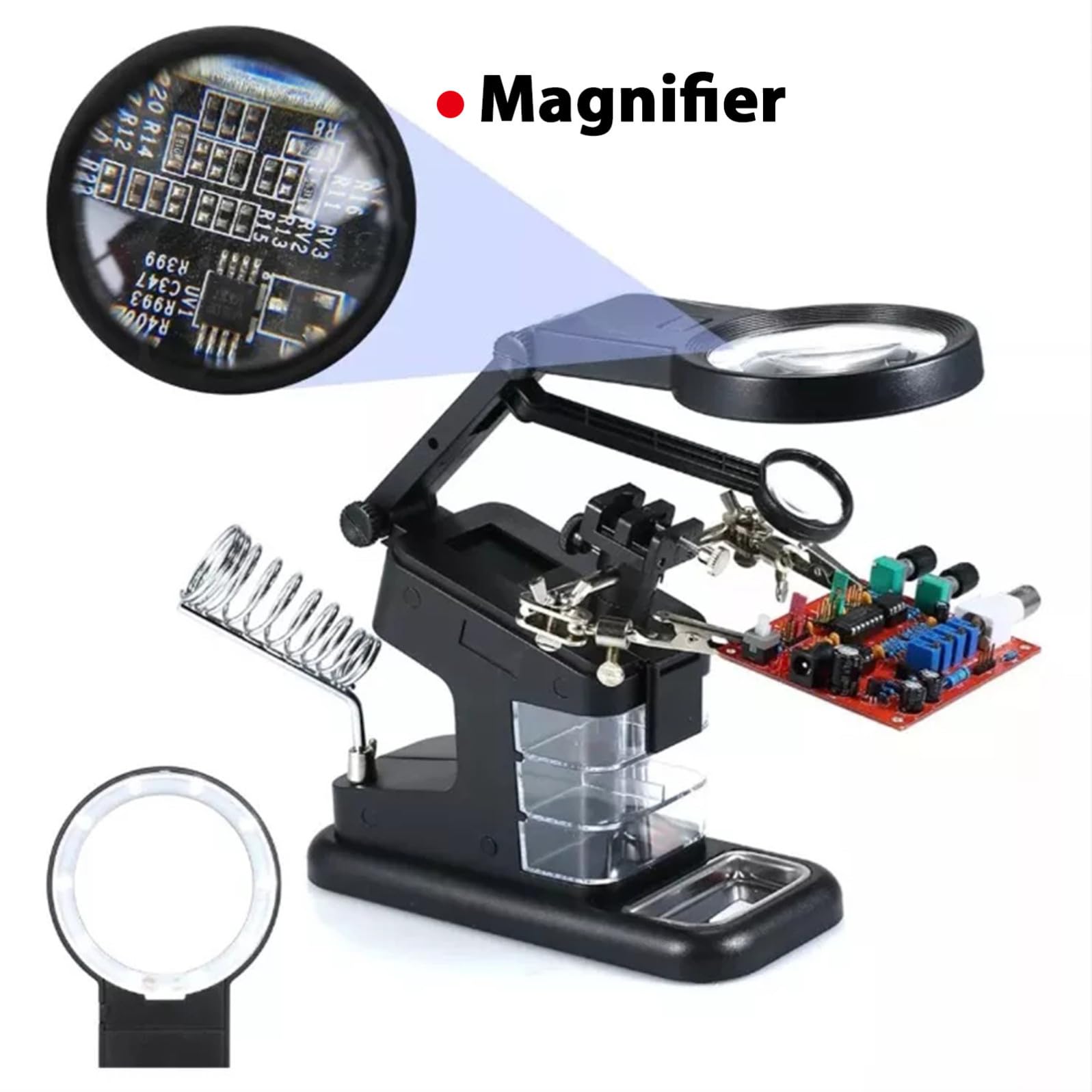 PRETYZOOM Morsetto USB per Saldatura 10 Luci Led, Lente di Ingrandimento, Materiale Abs e Metallo, Supporto Flessibile per Riparazioni Elettroniche e Saldatura
